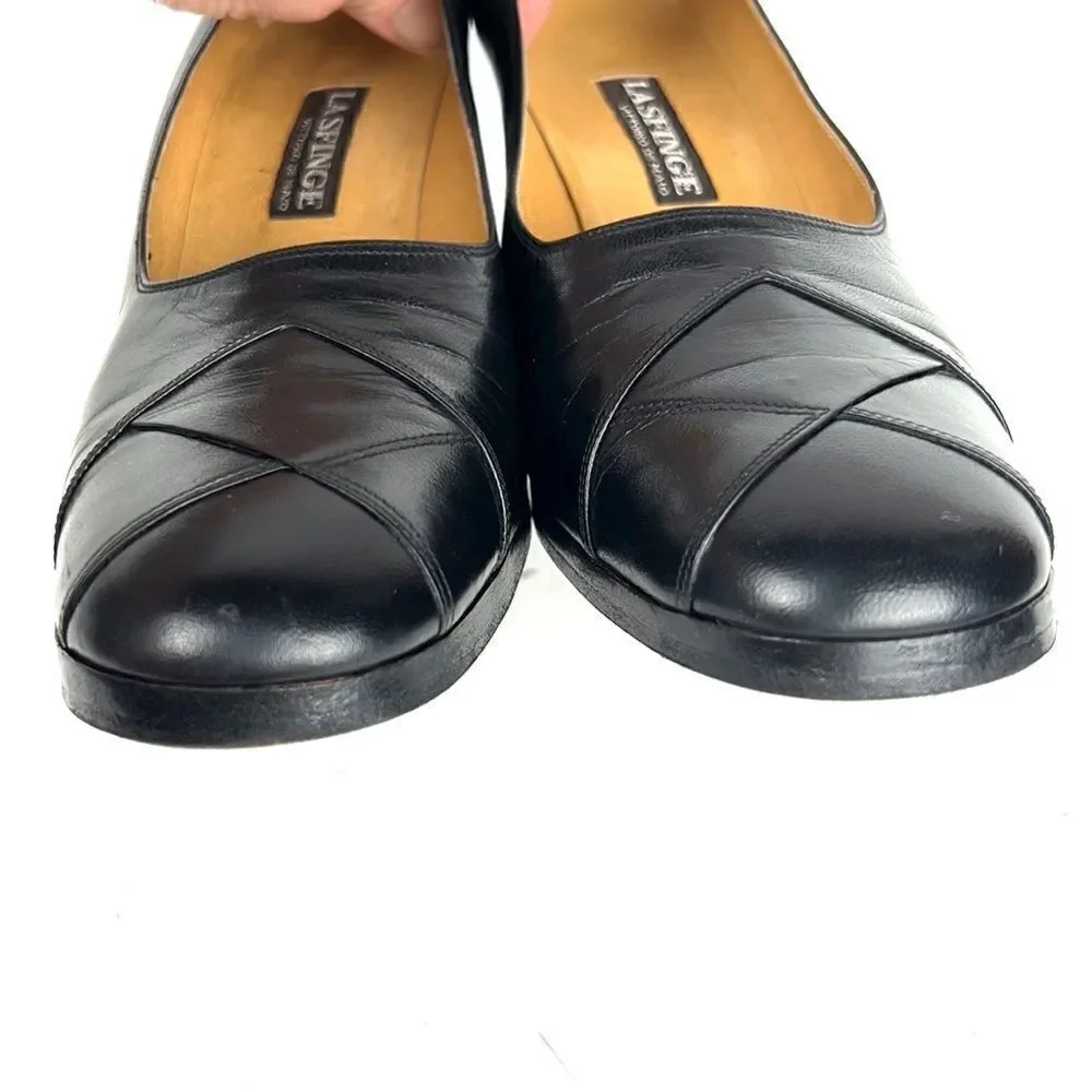 Black Leather Italian made Pumps Heels LA SFINGE by Vittorio De Maio size 9,5